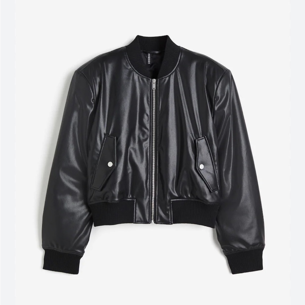 H&M Shiny Black Bomber Jacket
